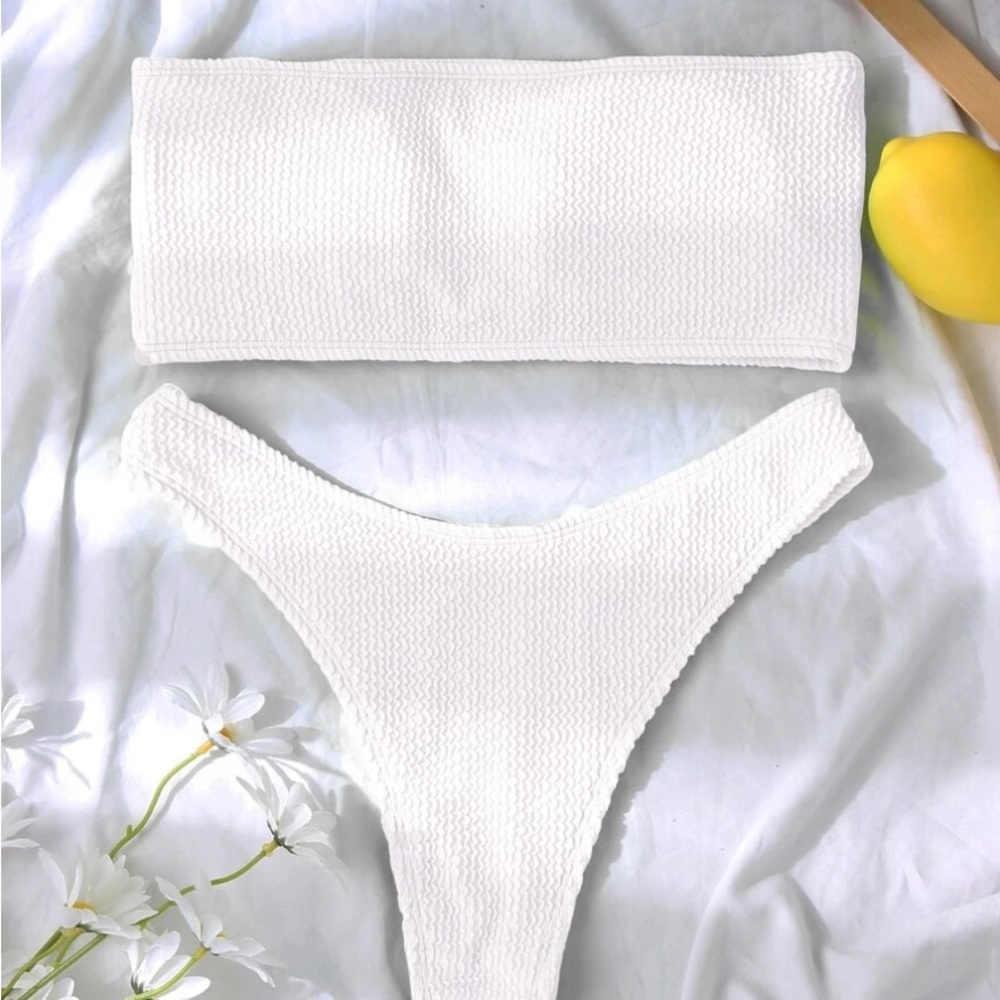 Plan textured bandeau bikini swimsuit